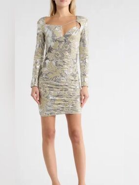 Maje Argent Raneli Dress FR 36/S Silver Sequin-embroidered Velvet Mini